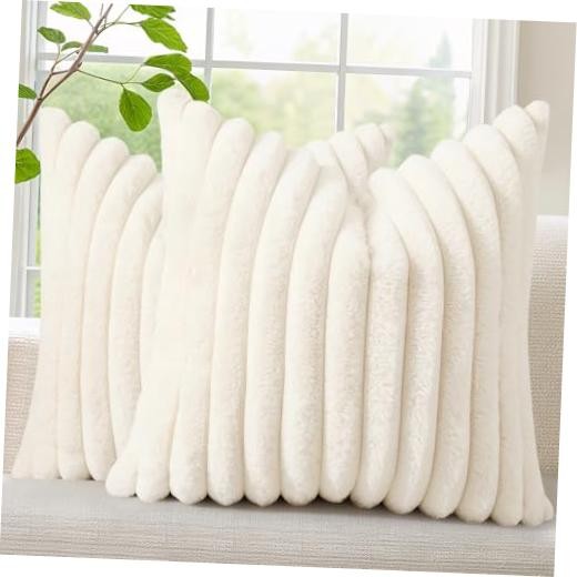 Fall Cozy Faux Fur Throw Pillow Covers 26x26 26" x 26" (Pack of 2) Cream White