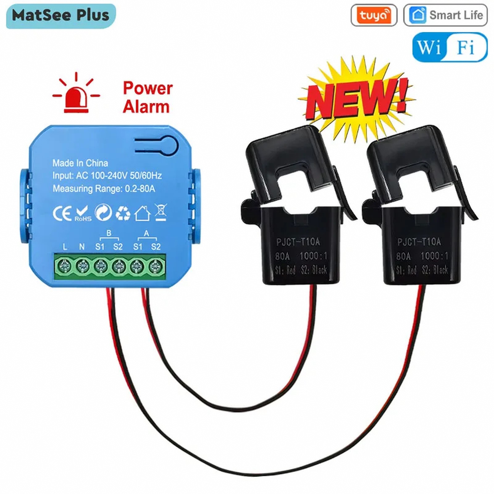 Wi‐Fi Energy Meter, Bidirectional 2-Channel Power Monitor, 100-240V AC