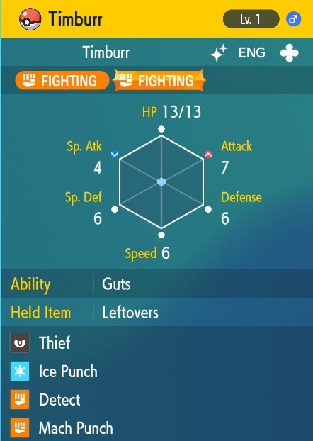 Pokemon Scarlet and Violet 6iv Shiny Max EV Timburr