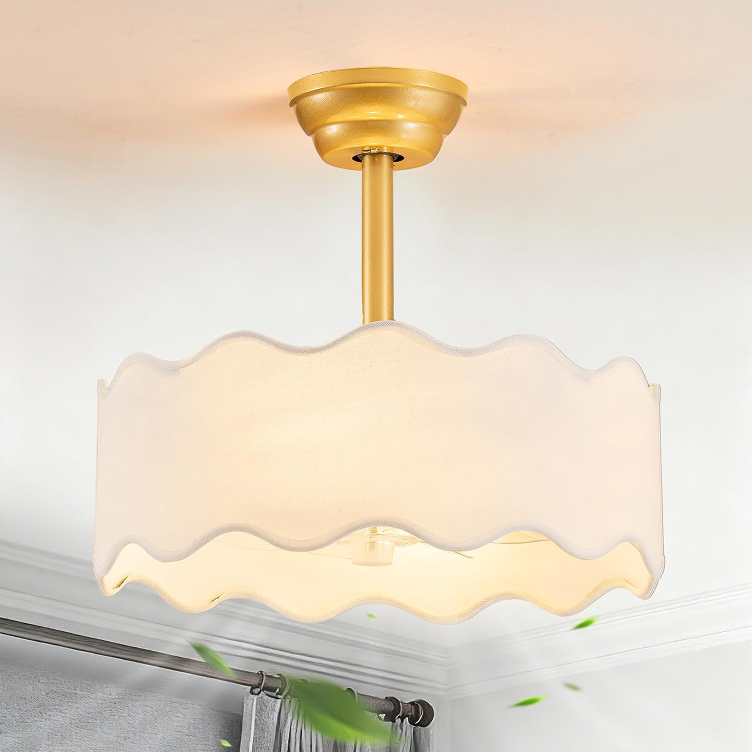 18" Boho Ceiling Fans with Lights, Cagedfandelier Ceiling Fan with Light and Rem