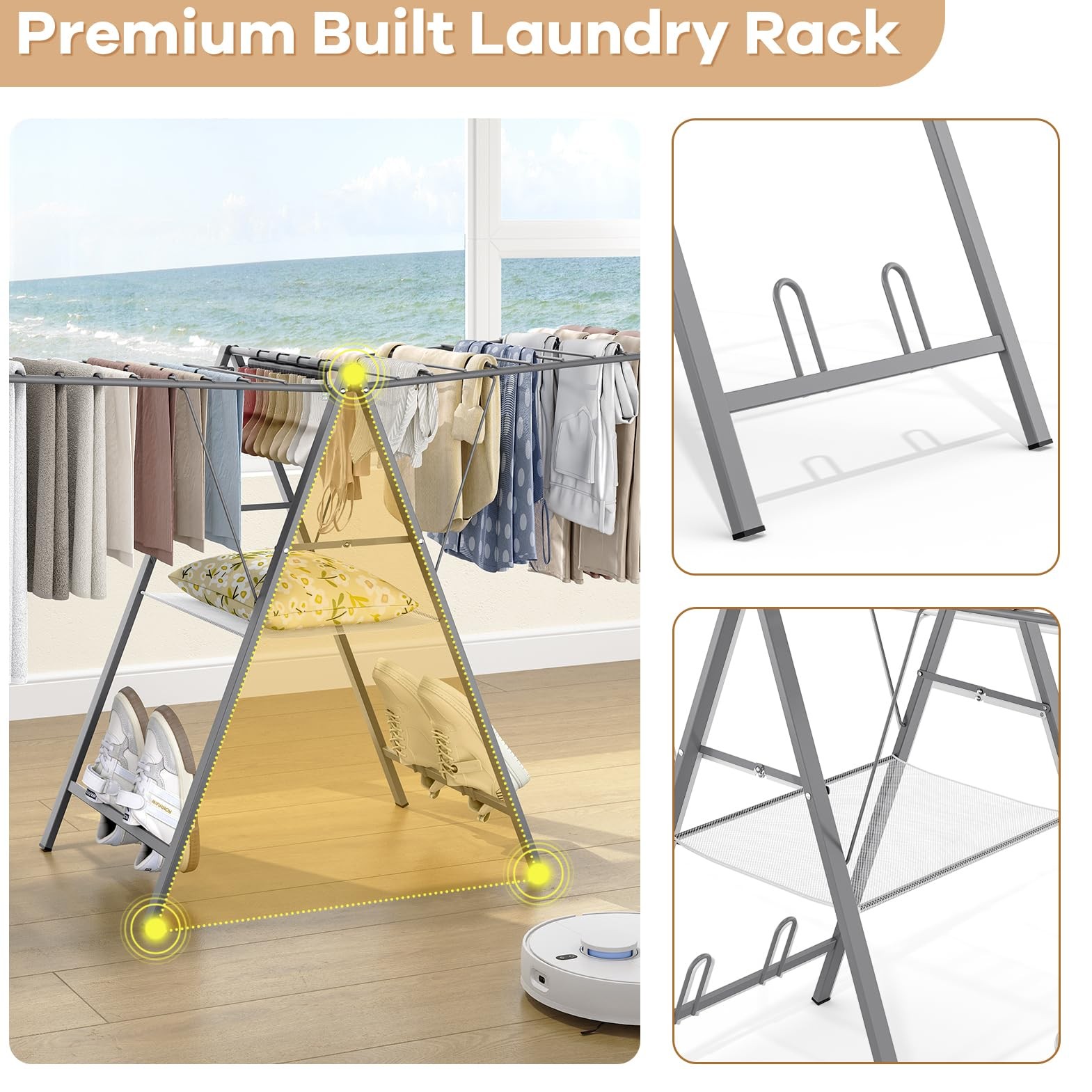 Clothes Drying Rack Foldable, Metal Laundry Drying Rack Collapsible, Portable...
