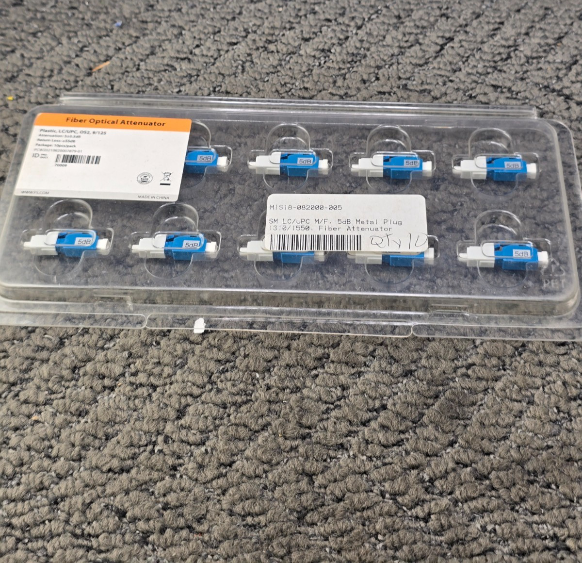 (QTY 10) MIS18-082000-005 SM LC/UPC M/F5dB Metal Plug 1310/1550 Fiber Attenuator
