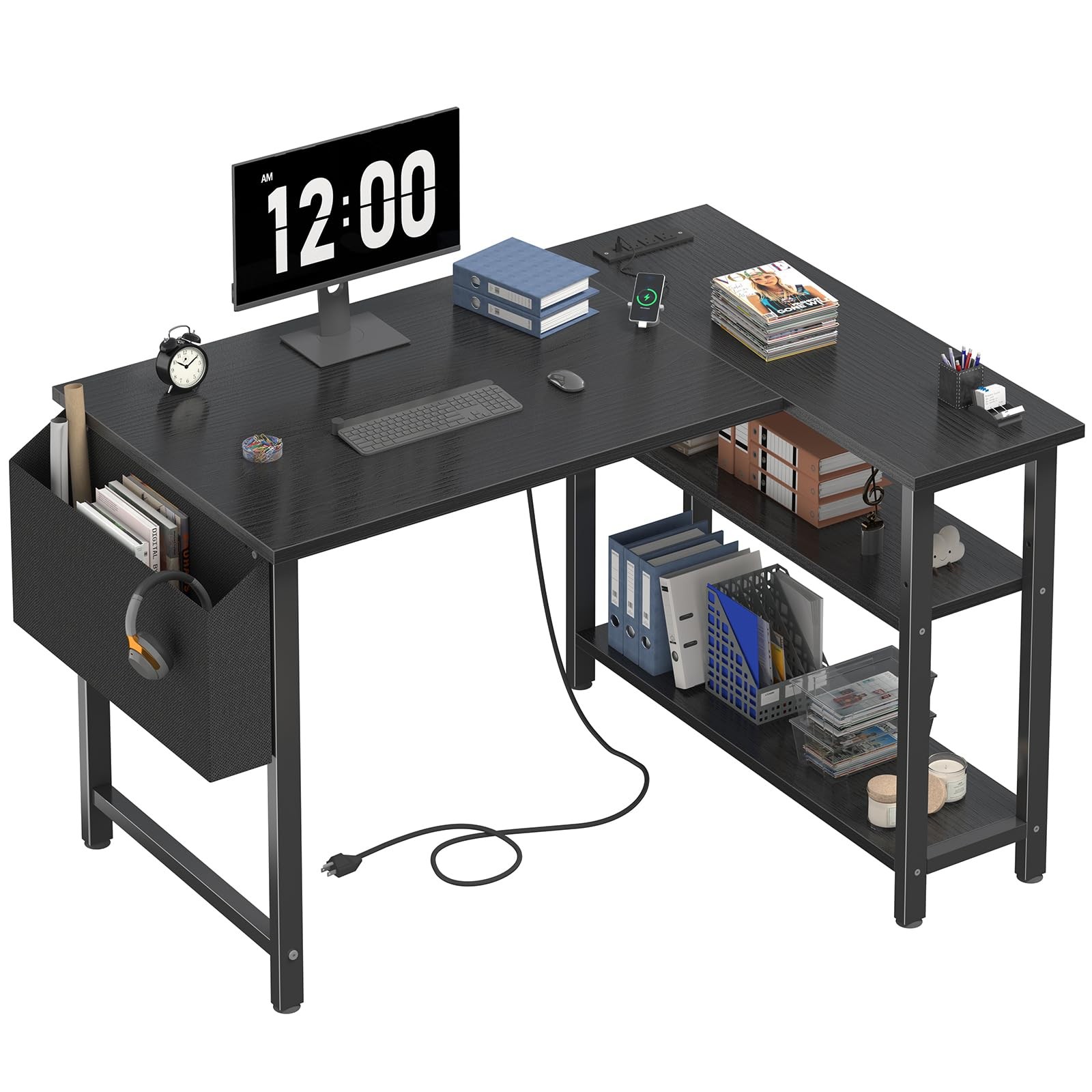 Small L Shaped Gaming Desk with Shelves, 40 Inch Small Corner Computer Gaming...