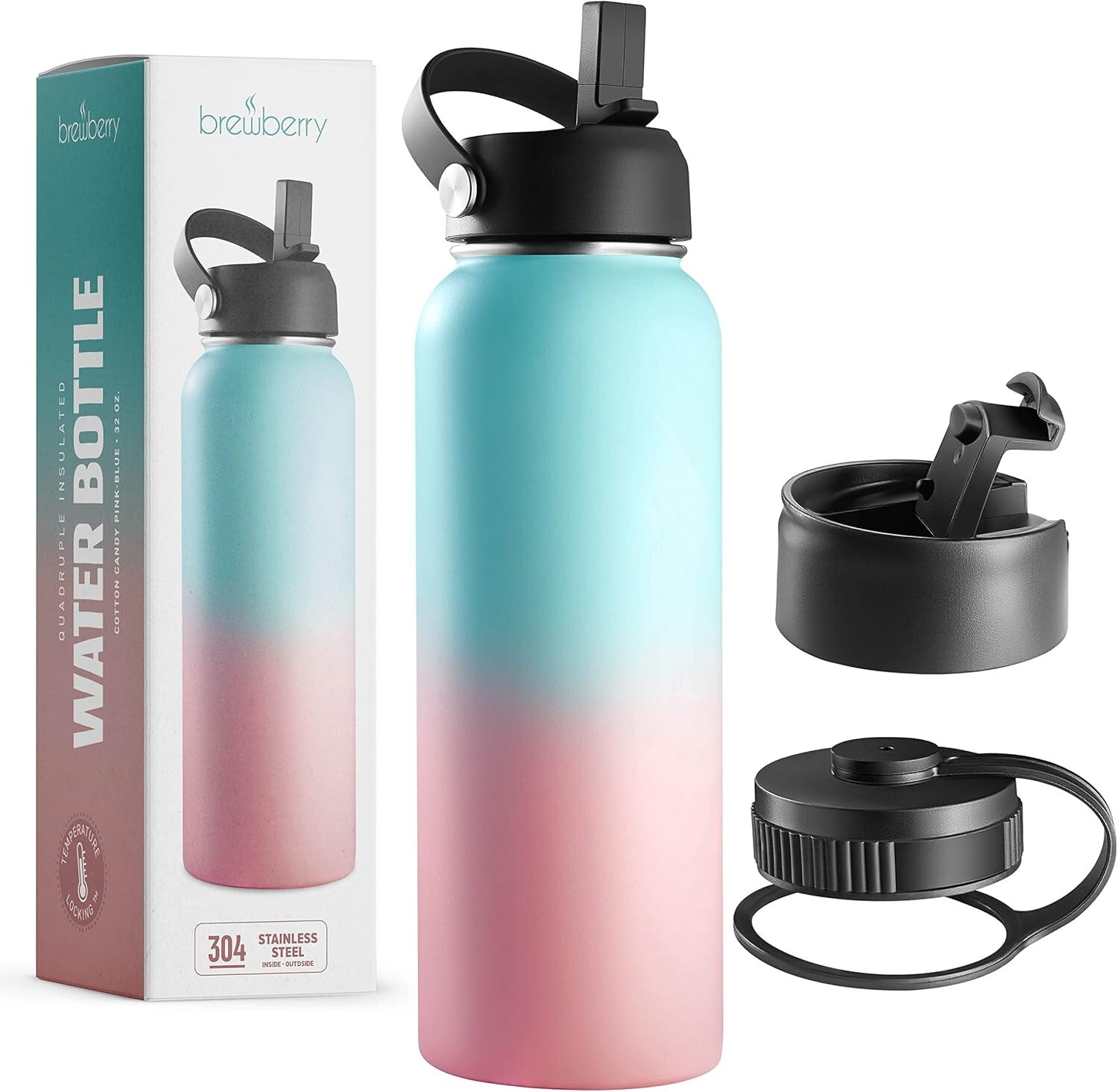 Stainless Steel Insulated Water Bottle and Travel Mug 32 OZ - Cotton Candy
