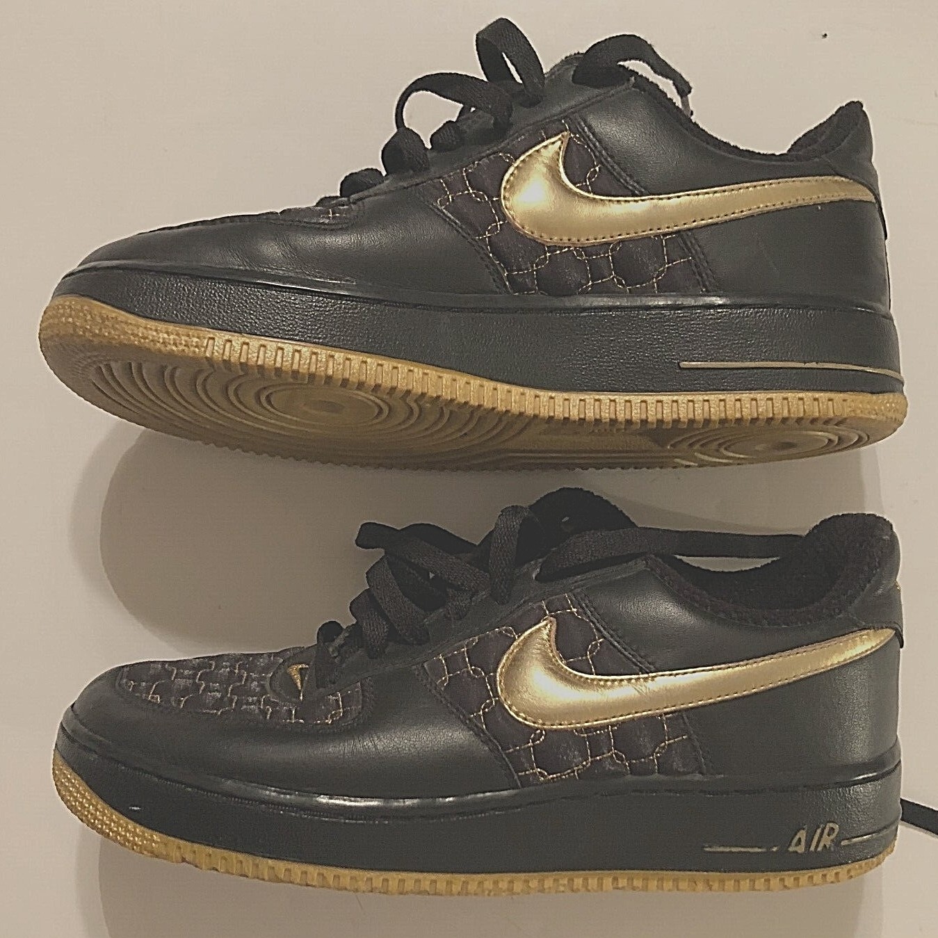 Nike Air Force 1 Low Top Black Holographic Gold Heat Vintage Unisex Sneakers 7.5