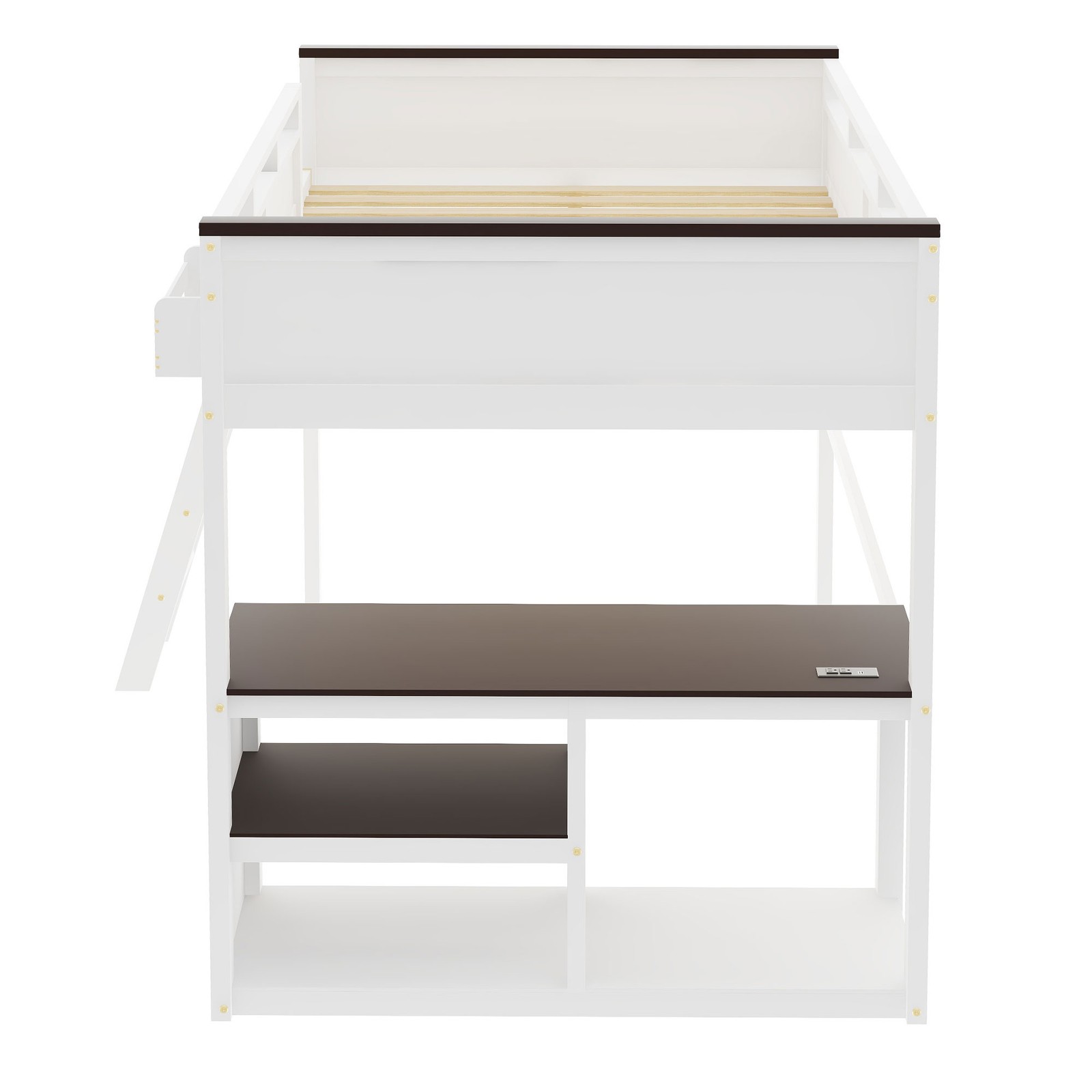Queen Size Loft Bed with Desk Ladder Storage Shelf Solid Wood Bedroom Bed Frame