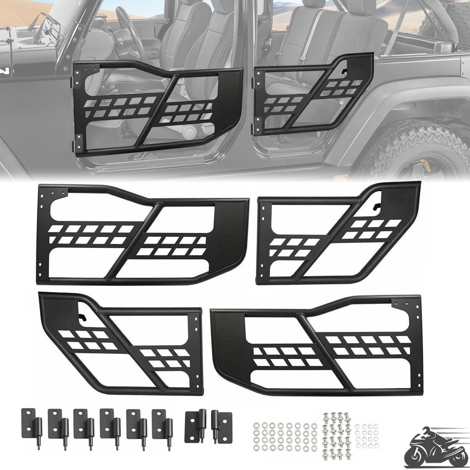 4DR Textured Tube Safari Tubular Doors Front & Rear For Jeep Wrangler JK 07-18