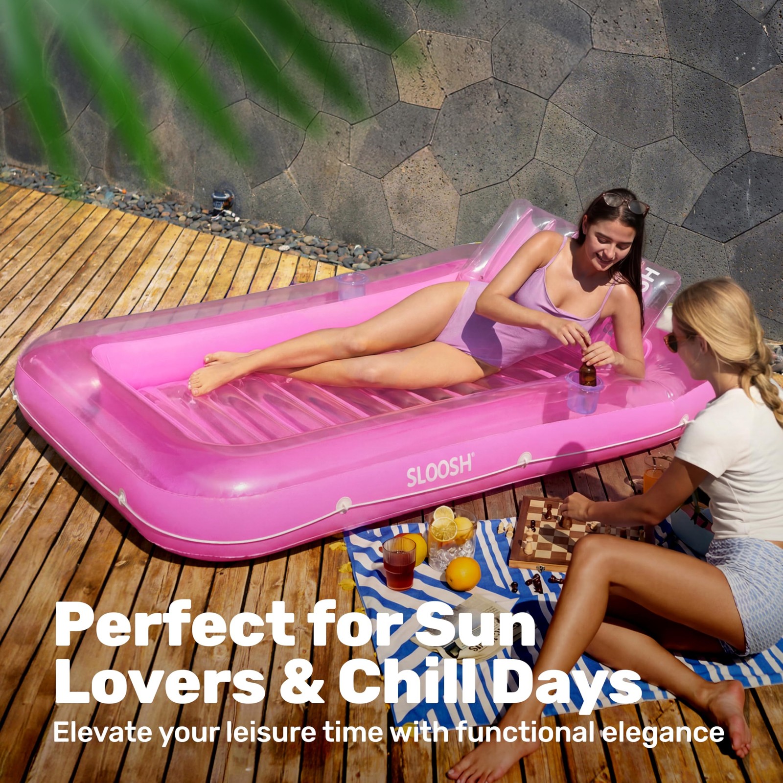 SLOOSH Inflatable Tanning Pool Lounger Float, 85" x 57" Extra Large Pool Floats