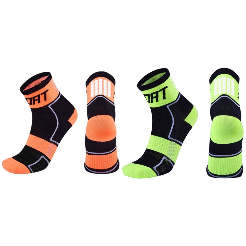 2 Pairs Reflective Cycling Socks Bicycle Riding Bike Sport Socks XC Green Orange