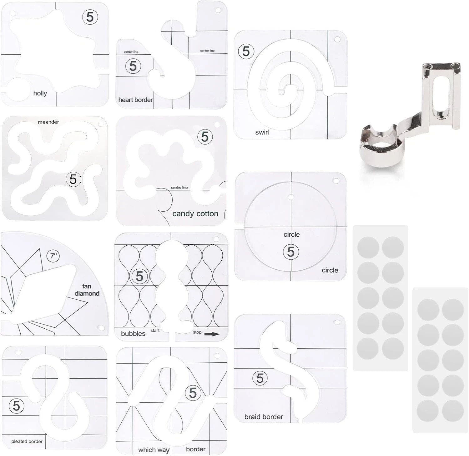 14 Pcs Free Motion Quilting Template Set Includes 11 Quilting Templates 3Mm, Hig