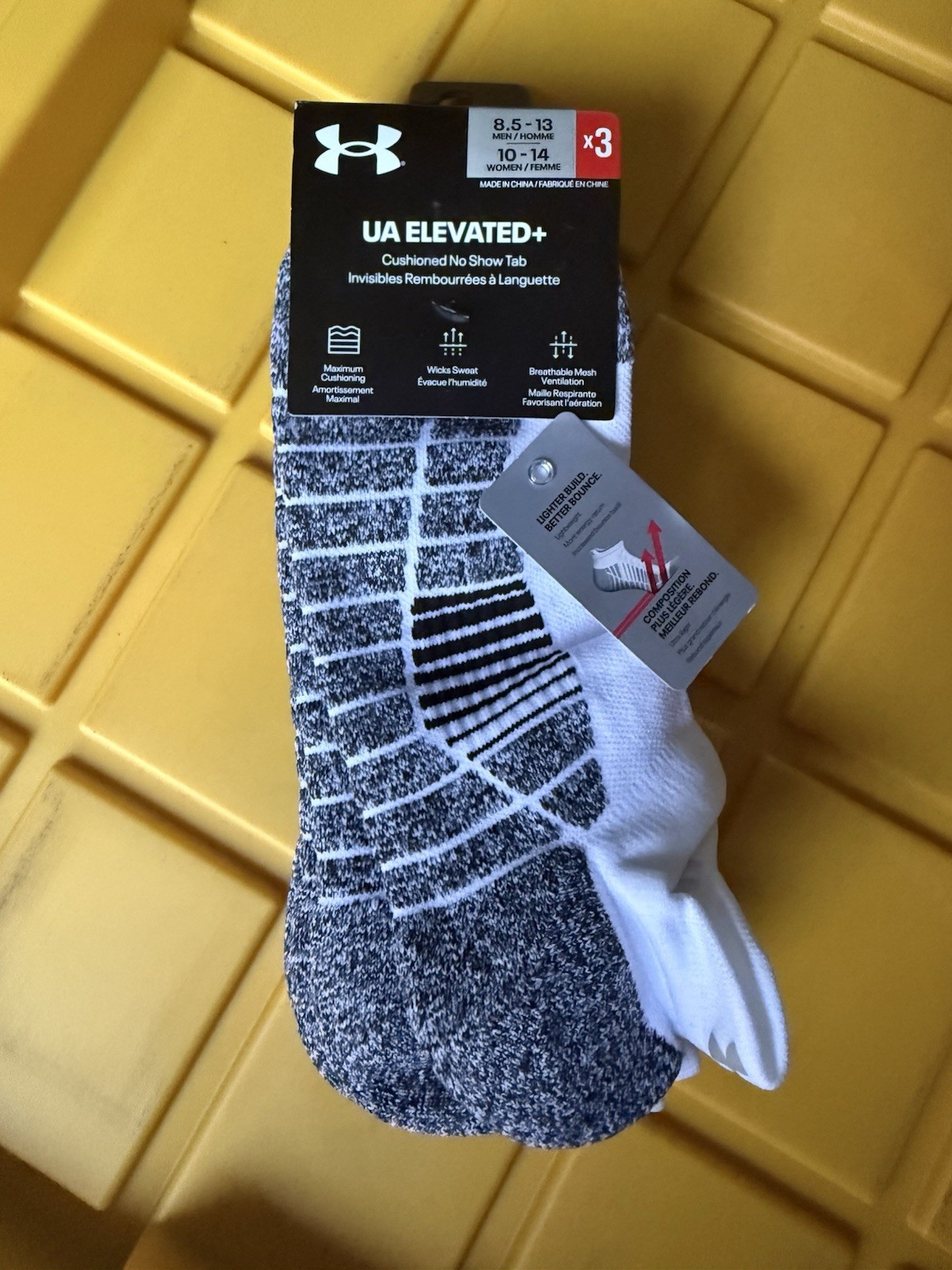 Under Armour UA Elevated+ Cushioned No Show  3pk Tab Socks 1357221 Large AA