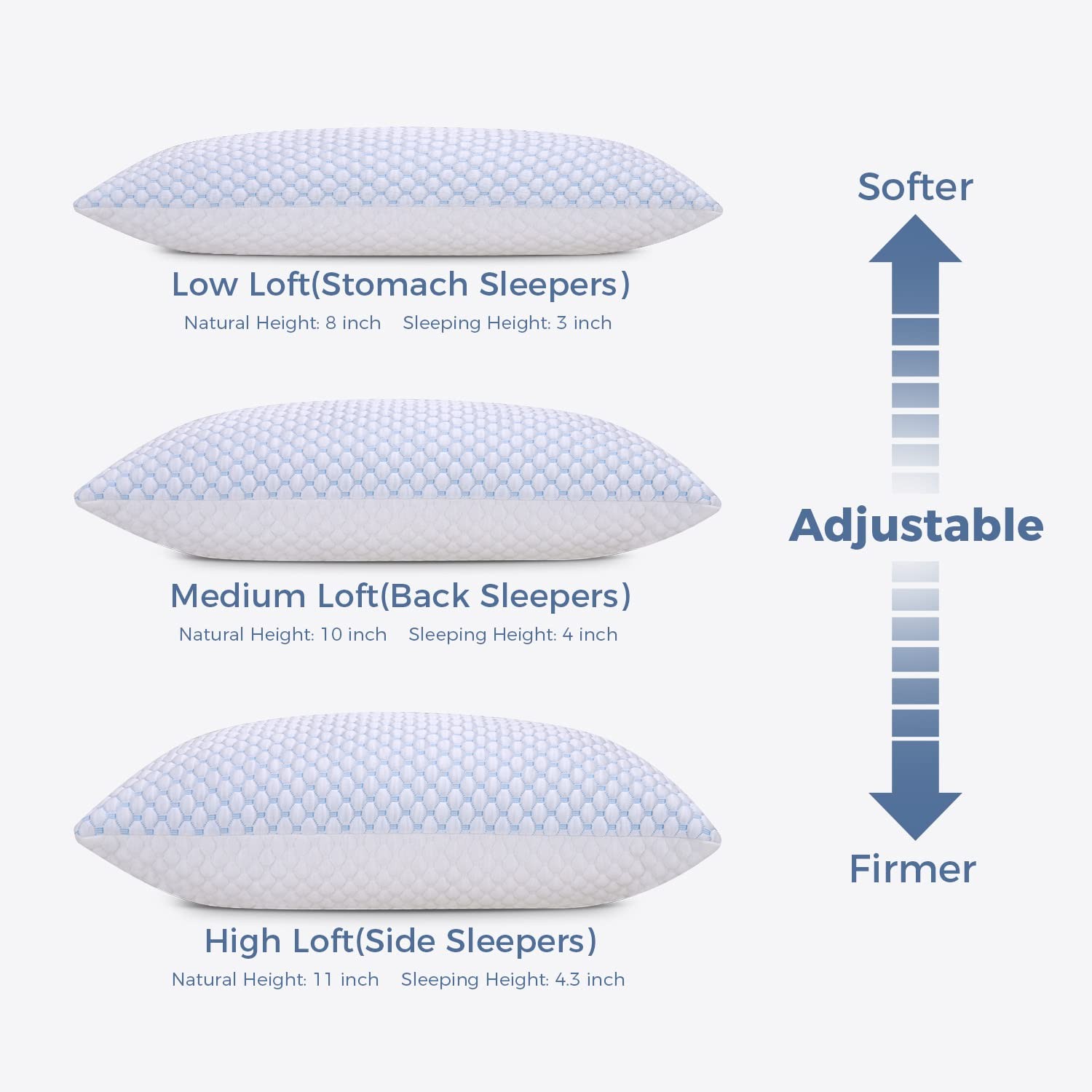 Cooling Adjustable Shredded Memory Foam Pillows Queen Size Set of 2 - Tempera...