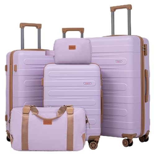 Luggage Sets 5 Piece Durable Suitcase Set with Spinner Wheels, Hard Purple