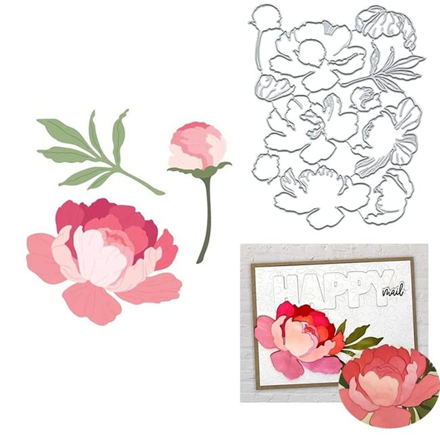 Peony Flower Metal Die Cuts, Lovely Layers Peony Cutting Dies Cut Stencils DI...