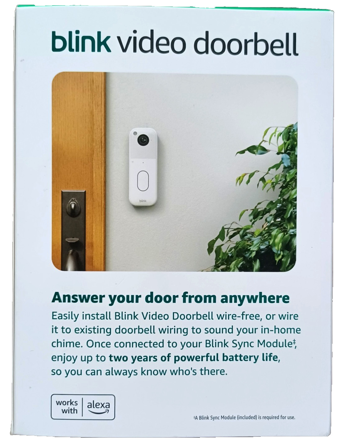 Blink Video Doorbell System with Head-to-Toe HD View Sync Module Core, White NEW