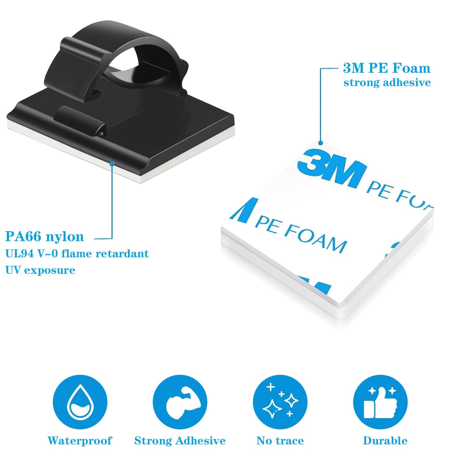 Adhesive Cable Holder Management Wire Clips 50 Pcs Black，Suitable for Cables ...