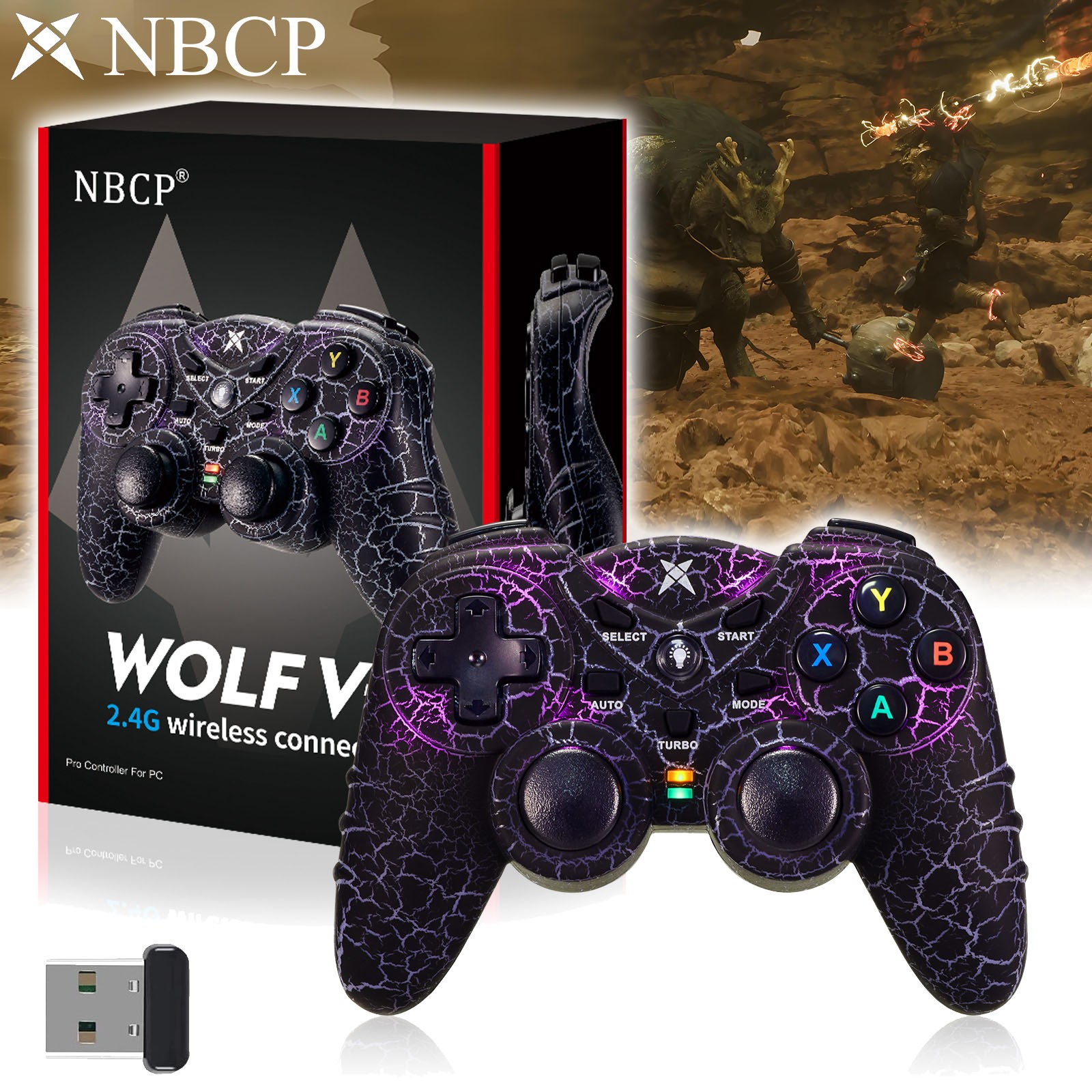2.4GHz RF Wireless Gaming Controller LED Vibration for PC/PS3