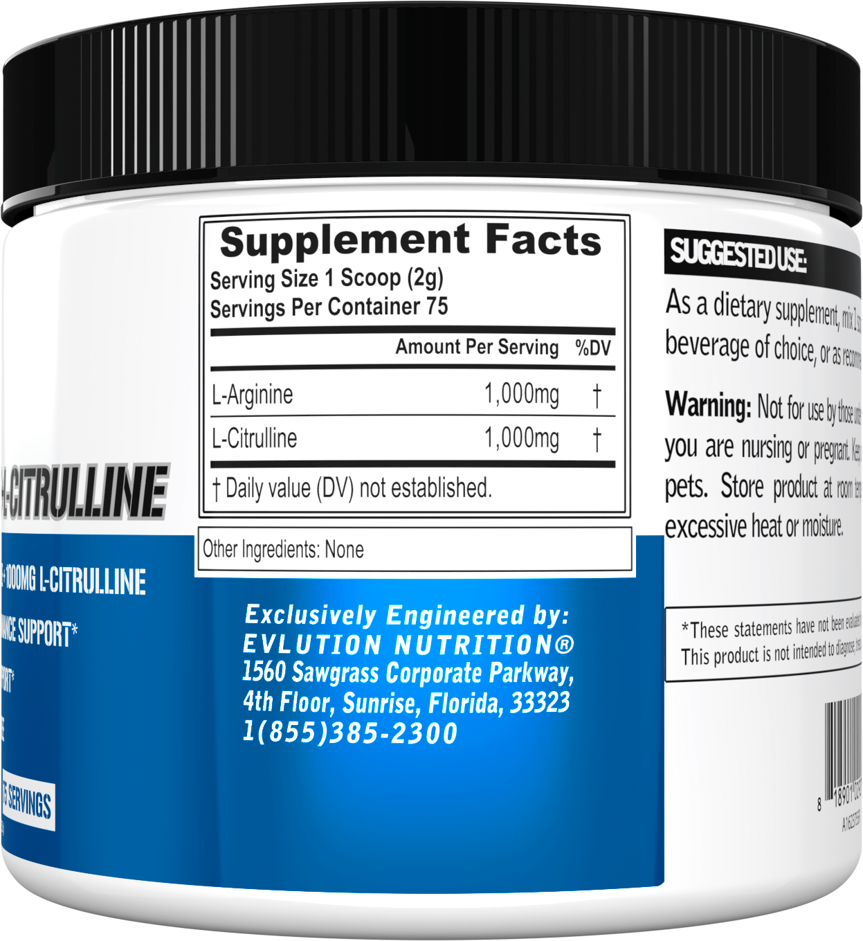 Evlution Nutrition L-Arginine + L-Citrulline - Blood Flow Support - 75 Servings