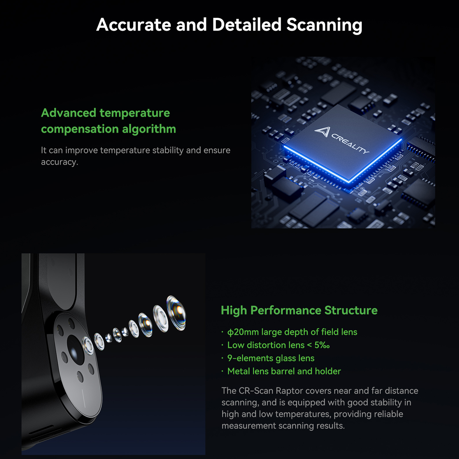 Creality CR-Scan Raptor 3D Scanner 5-2000mm Black/Metal Objects Scanning S8R6
