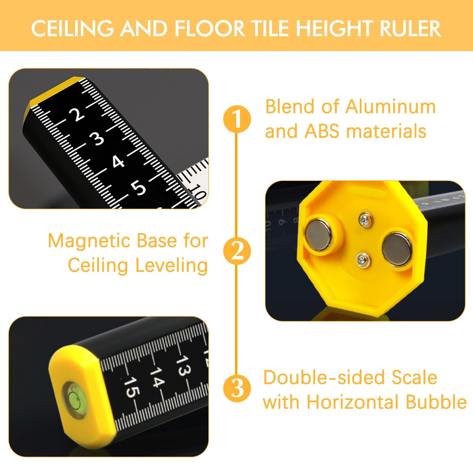SAMIQU 2Pcs Ceiling and Floor Tile Ruler - Leveling with Magnetic Black