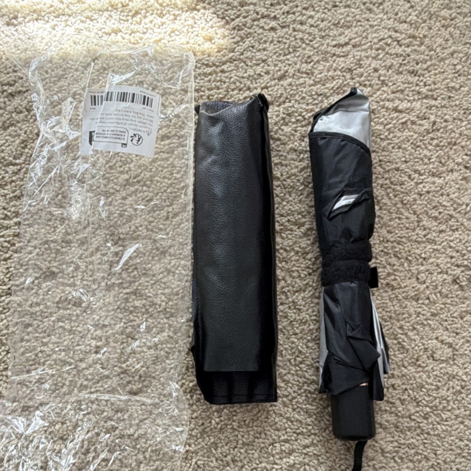 Black Compact Folding Men's Umbrella with Case, Solid Polyester, One Size