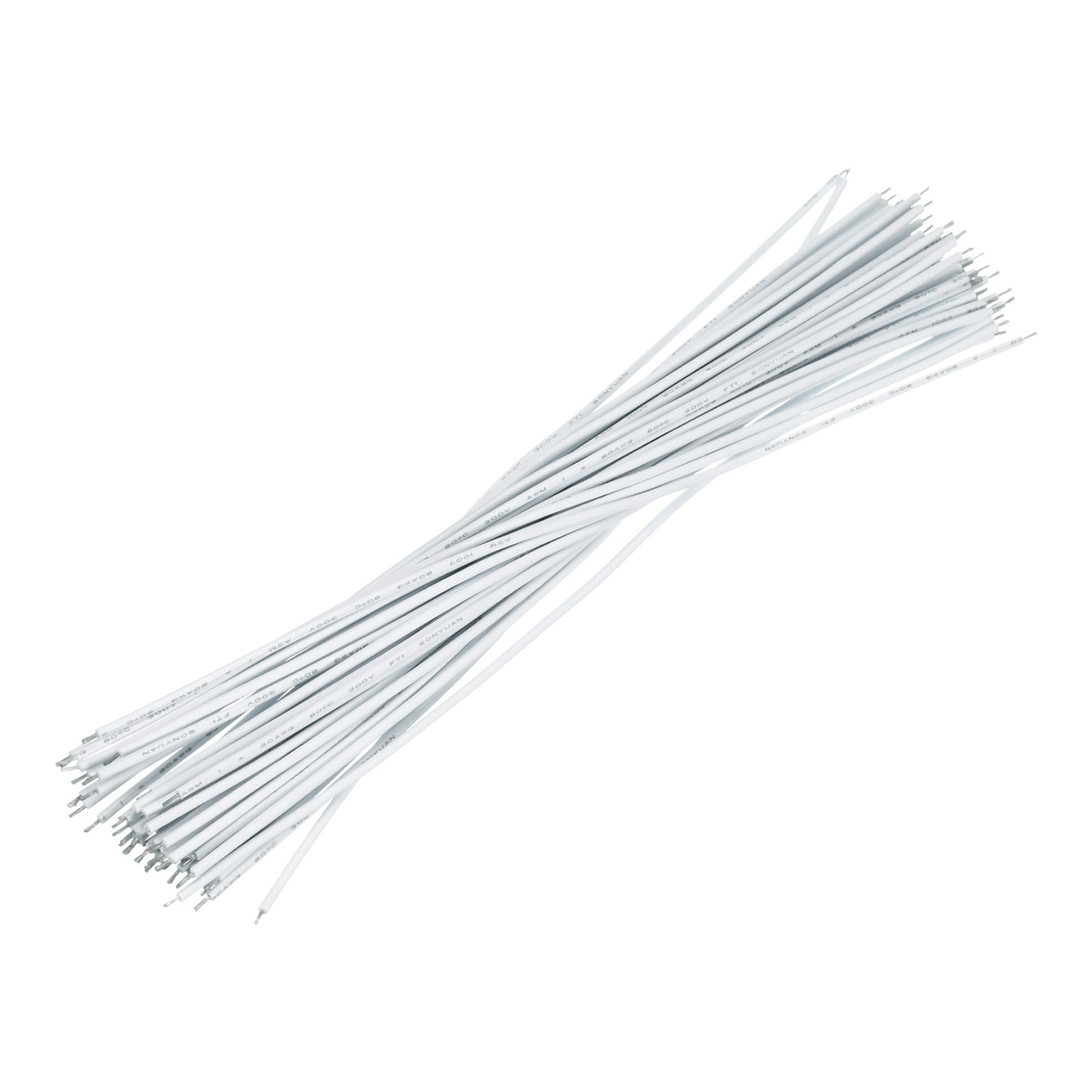 50PCS 20AWG Double-Ended Tinned Connector Wire 1 Pin 20CM Jumper Wire White