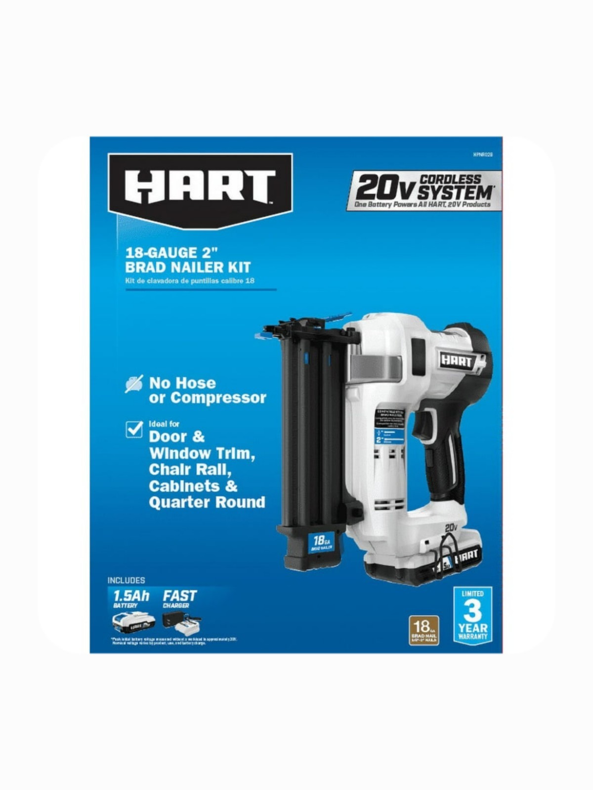 HART HPNR02B 20V Cordless 18-Gauge 2" Brad Nailer Kit 🆕