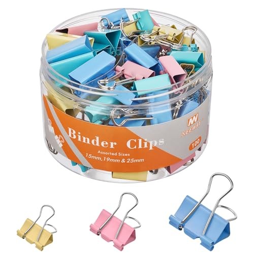 100 Count Binder Clips Assorted Sizes, Paper Binder Clips (0.6inch Multicolor