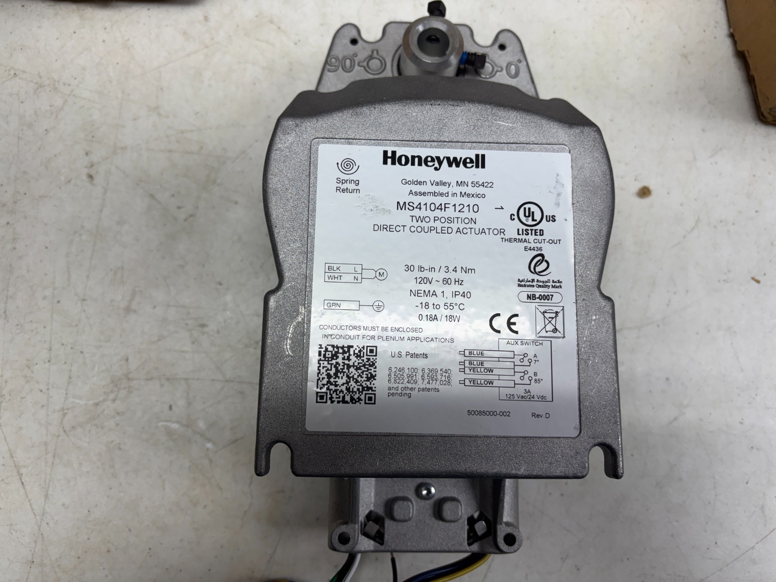 HONEYWELL MS4104F1210 TWO POSITION DIRECT COUPLED ACTUATOR