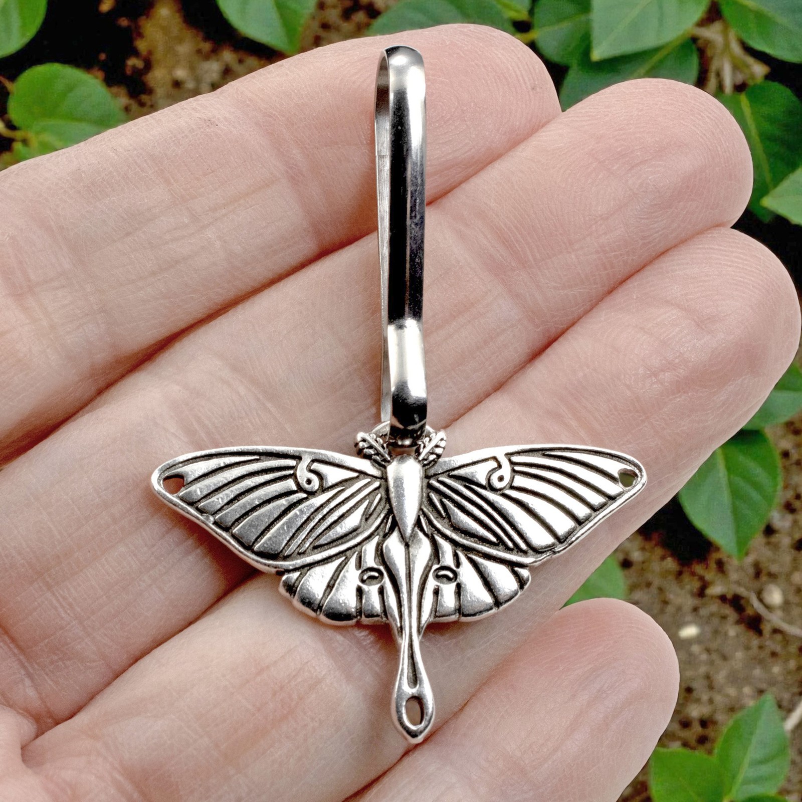 Luna Moth Zipper Pull Silver Nature Luggage Tag Backpack Travel Hiker Gift