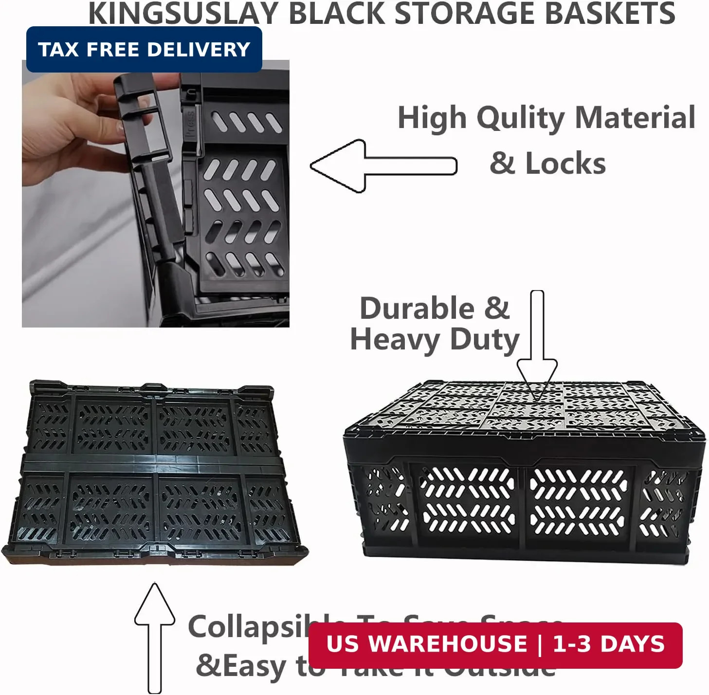 4-Pack Plastic Storage Crates,20L Foldable Baskets,Collapsible Crates, Storage B