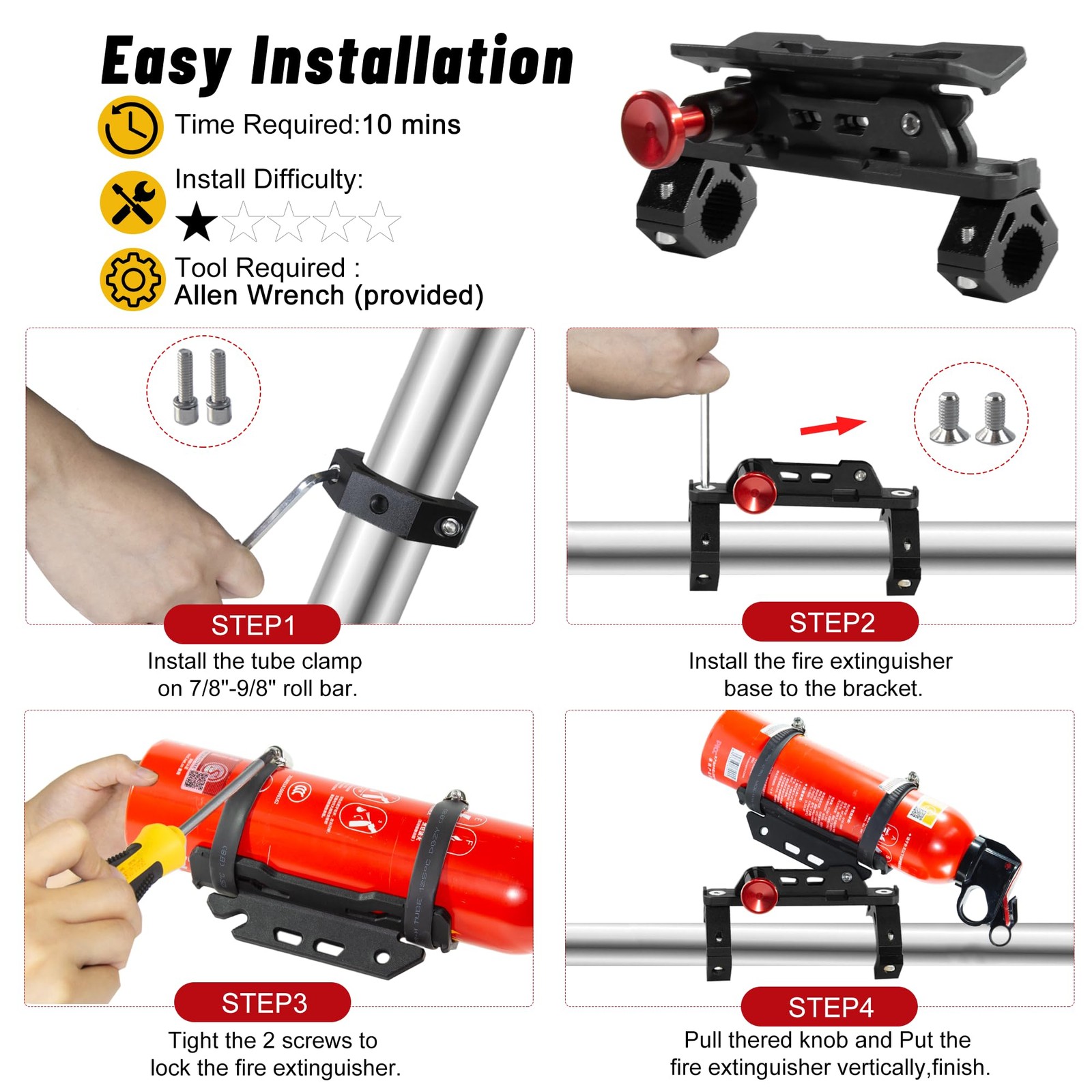ATV Motorcycle Fire Extinguisher Bracket - Quick Release Fire Extinguisher Holde