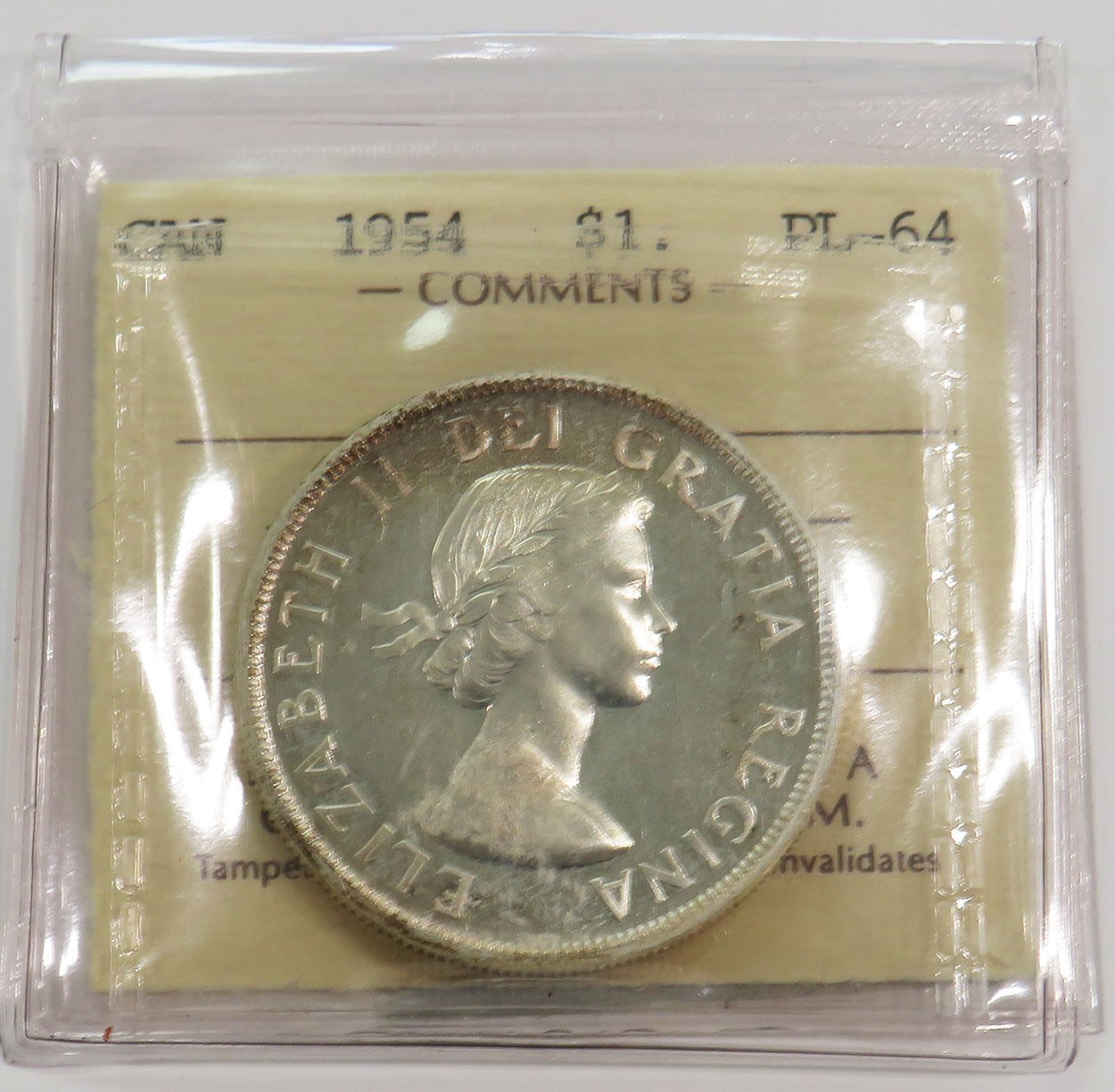 1954 SILVER CANADA $1 PROOF-LIKE DOLLAR ICCS PL 64 CAMEO