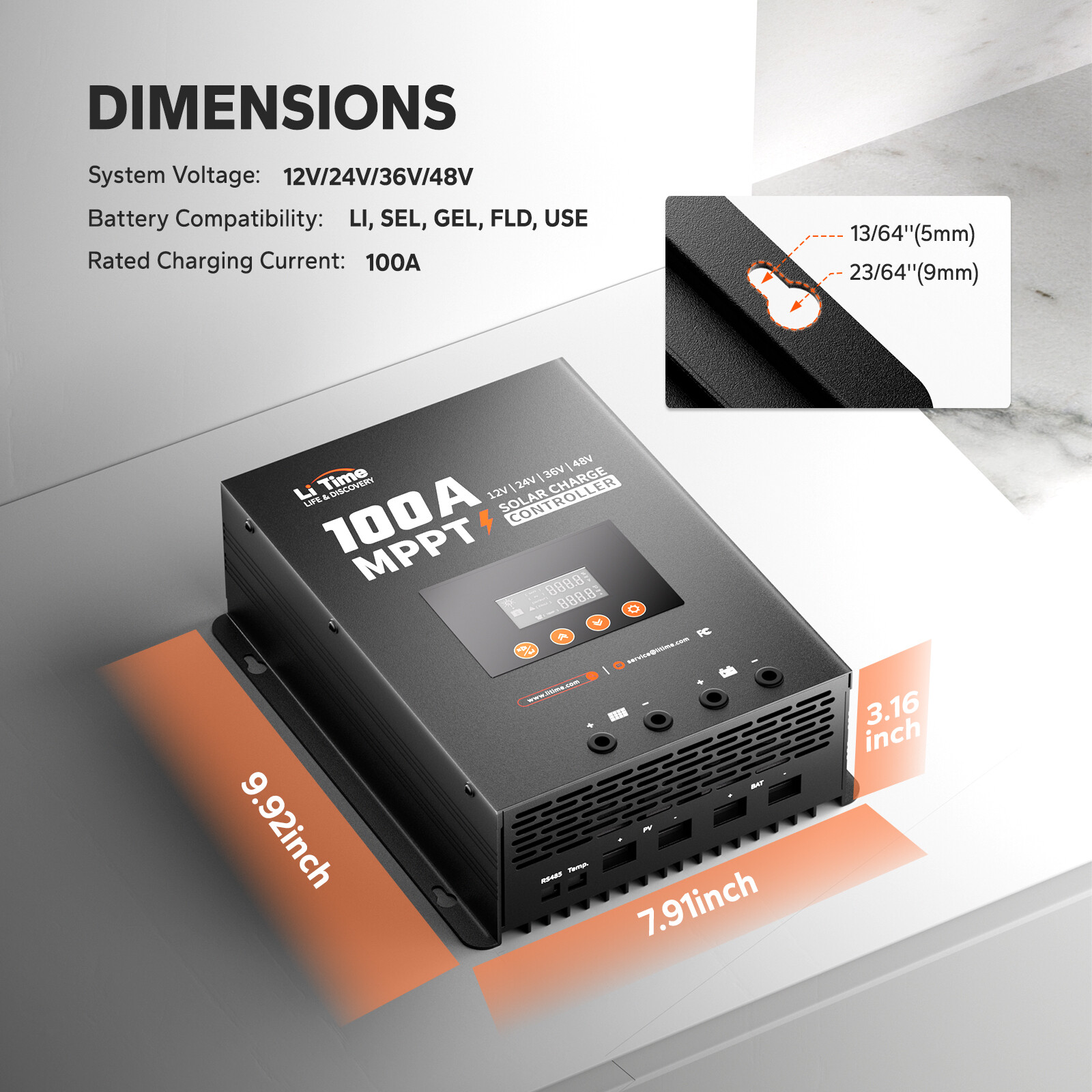 LiTime 12V/24V/36V/48V 100A Bluetooth MPPT Solar Charge Controller Low Temp
