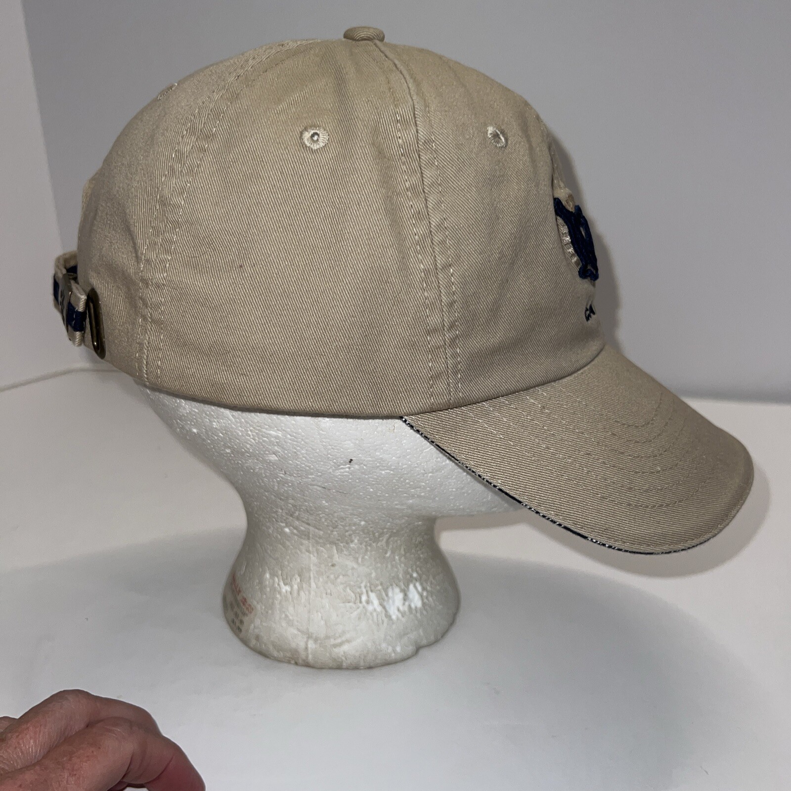 Cancun Mexico Dolphins Swimming Navy Patch on Tan Hat Cap Cotton Strap Buckle