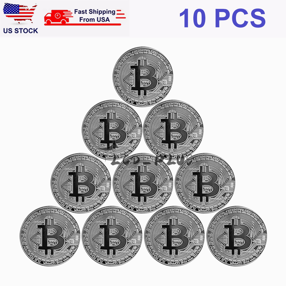 10Pcs Silver Bitcoin Commemorative New Collectors Coin Bit Coins Silver Plated