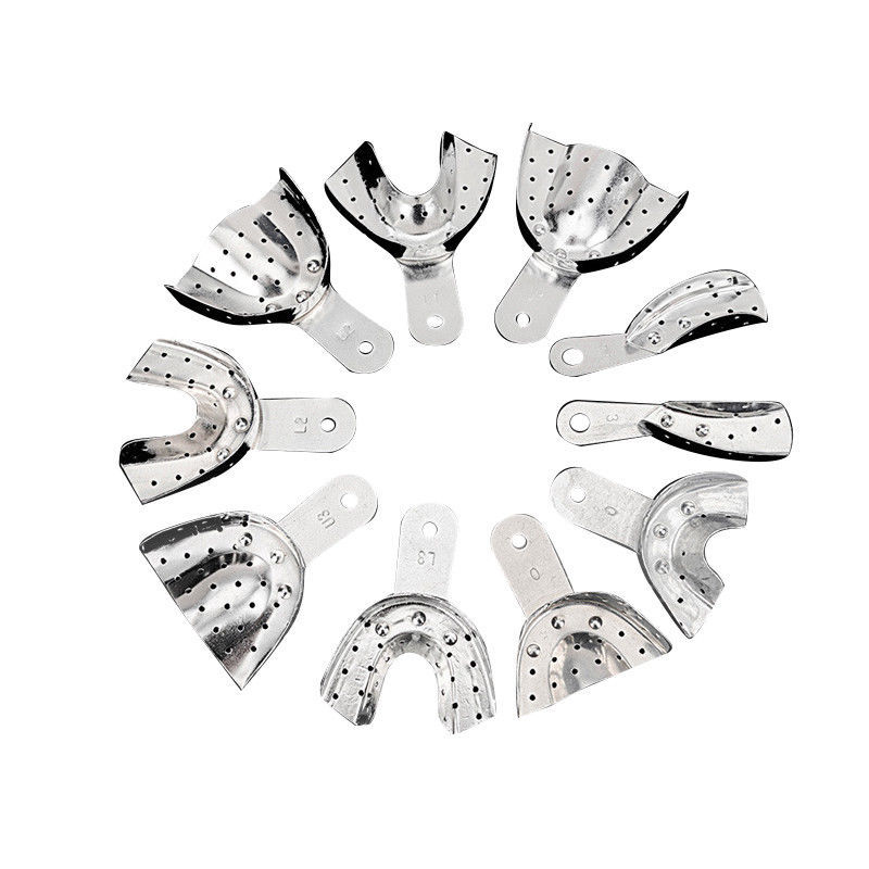 10 Pcs/set Dental Aluminum Impression Tray Bite Denture Instrument Trays Holes
