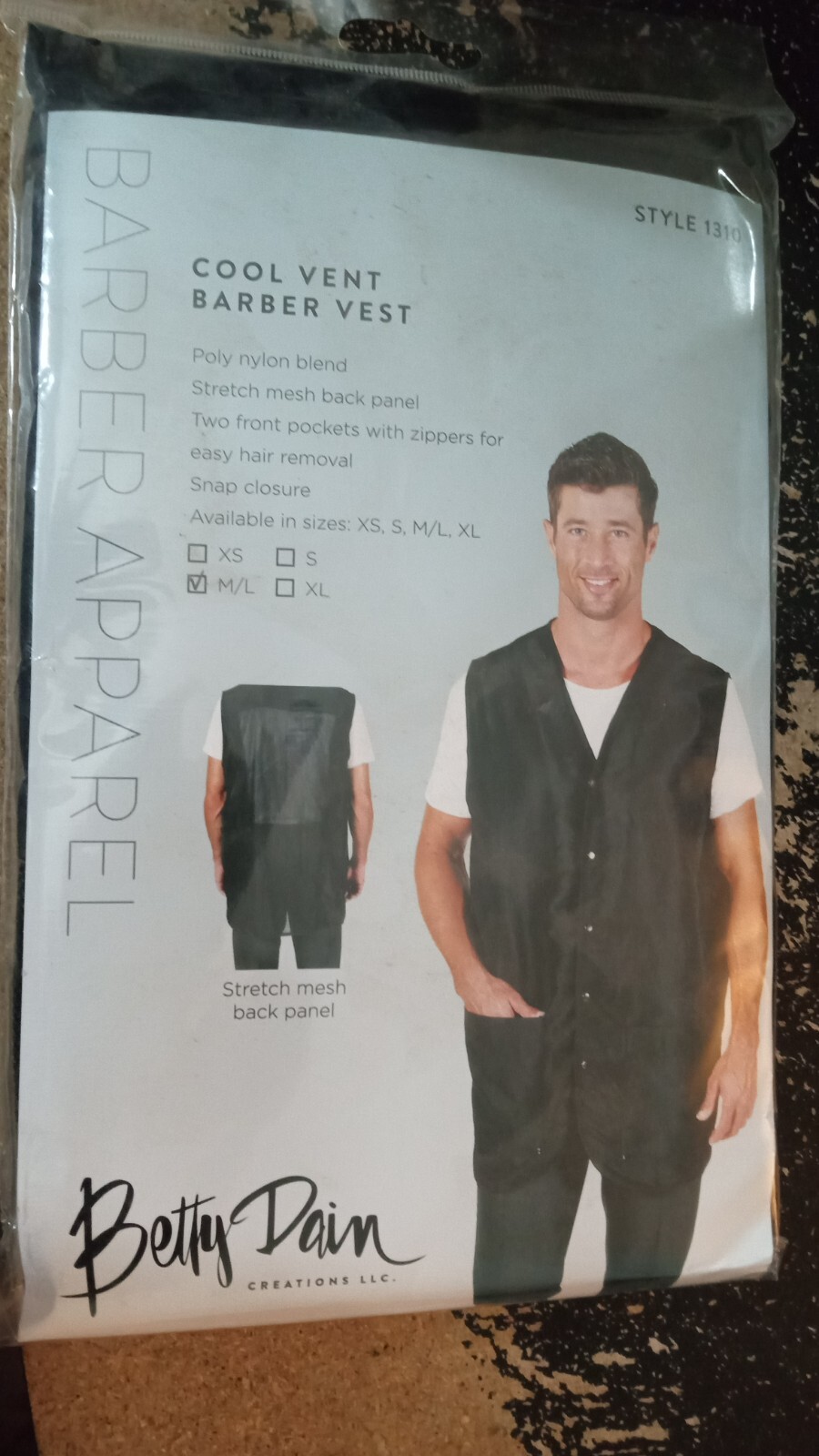 BETTY DAIN BARBER BLACK VEST WITH MESH VENT BACK 1310 MEDIUM SNAP CLOSE NEW