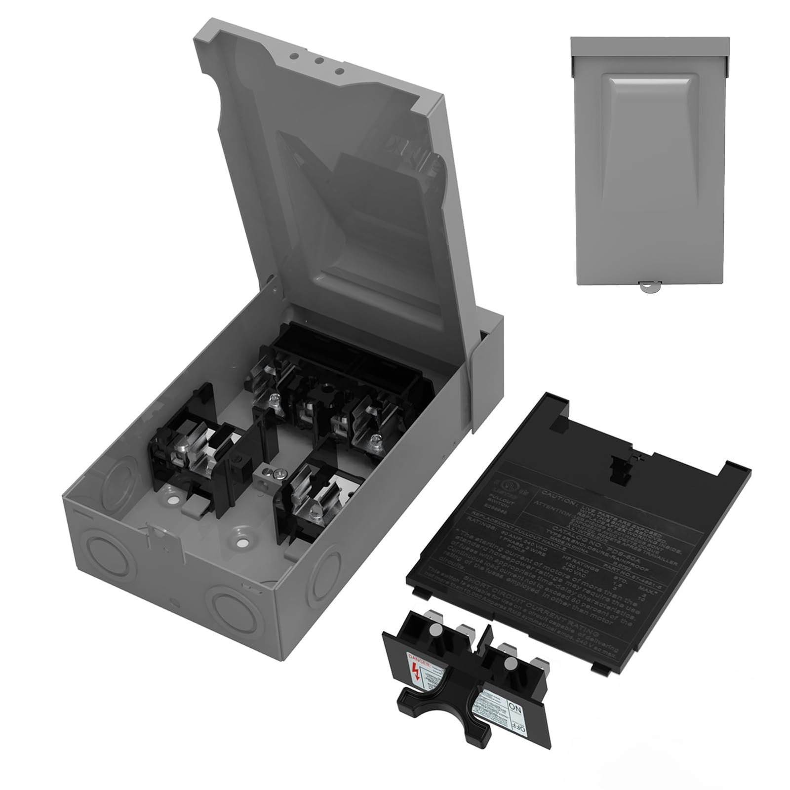 240VAC 60 Amp Fused AC Disconnect Box, Outdoor Waterproof Metal Enclosure wit...