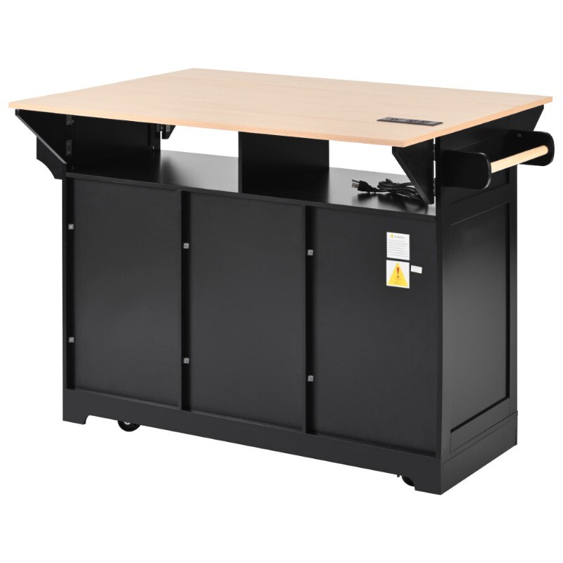 55.7'' Large Kitchen Island with 2 Drop Leaf Rolling Kitchen Cart on 5 Wheels