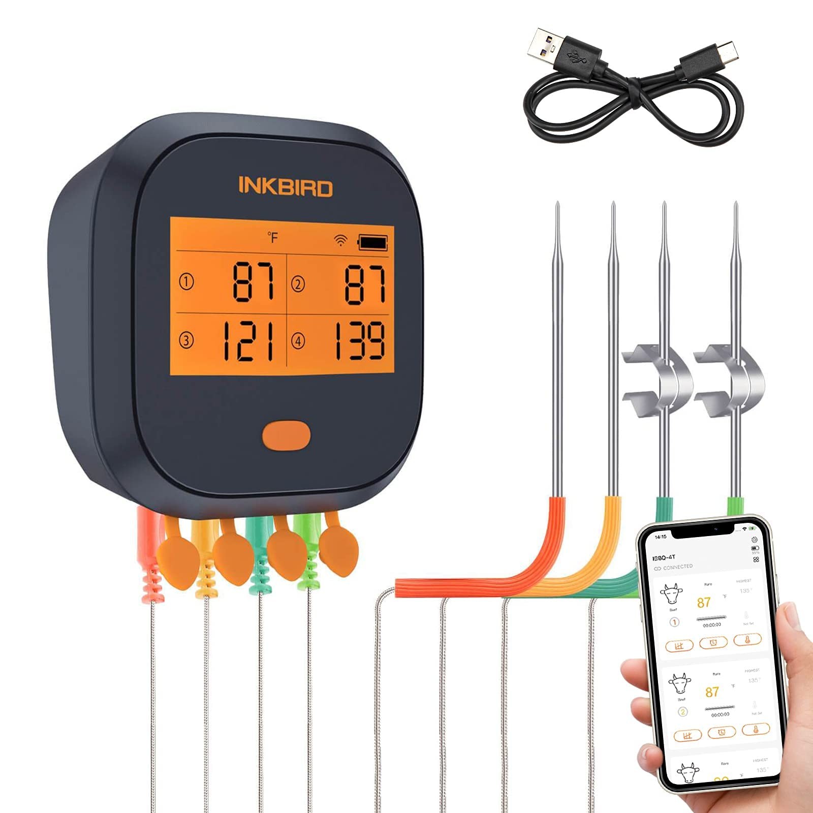WiFi Meat Thermometer IBBQ-4T, Wireless WiFi BBQ Thermometer for Smoker, Oven...