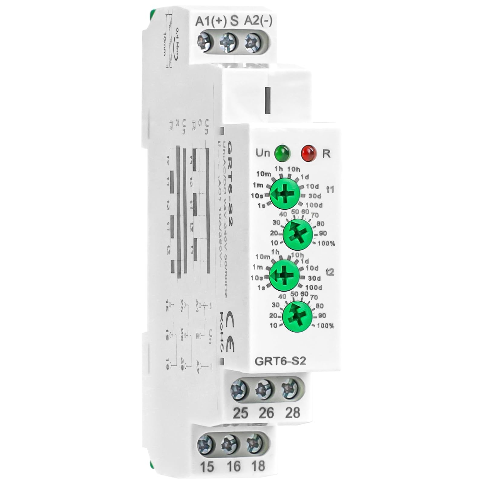 Asymmetric Cycle Timer Relay 2SPDT 10A Repeat AC/DC 24V240V Din Rail
