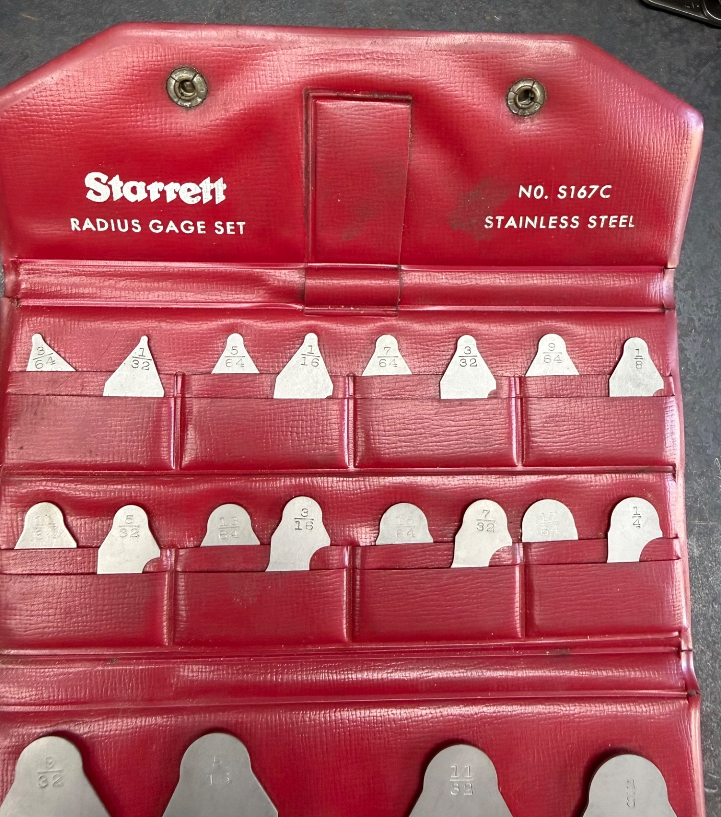 Starrett No. S167C Radius Gage Set Stainless Steel w/Holder & Pouch USA
