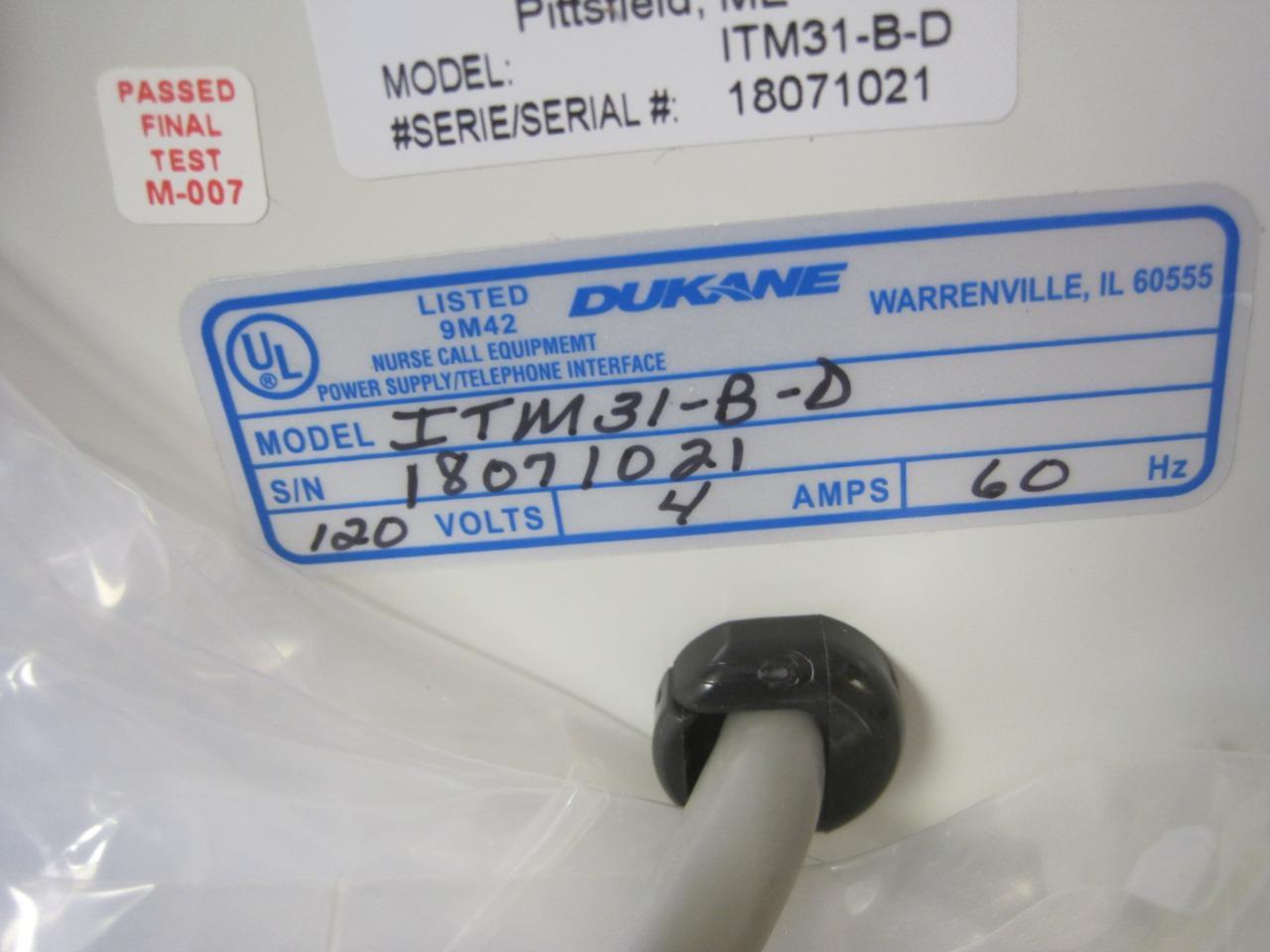 DUKANE COMM SYSTEM POWER SUPPLY TELEPHONE INTERFACE 1 LINE ITM31-B-D ITM31BD NEW