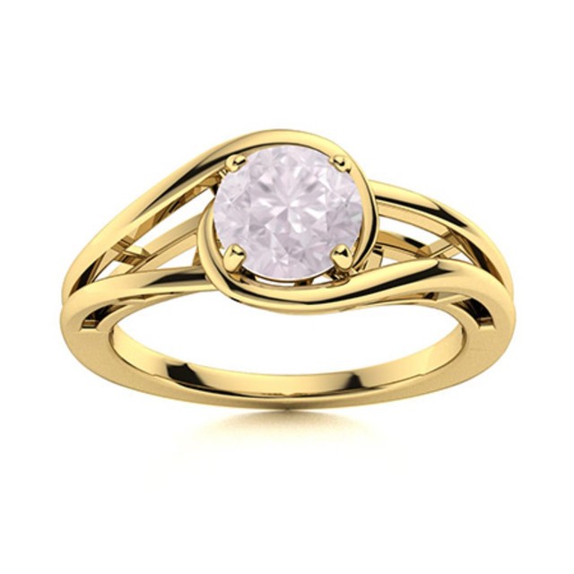 Solitaire Round Rose Quartz Split Shank Ring 925 Sterling Silver Gold Plated