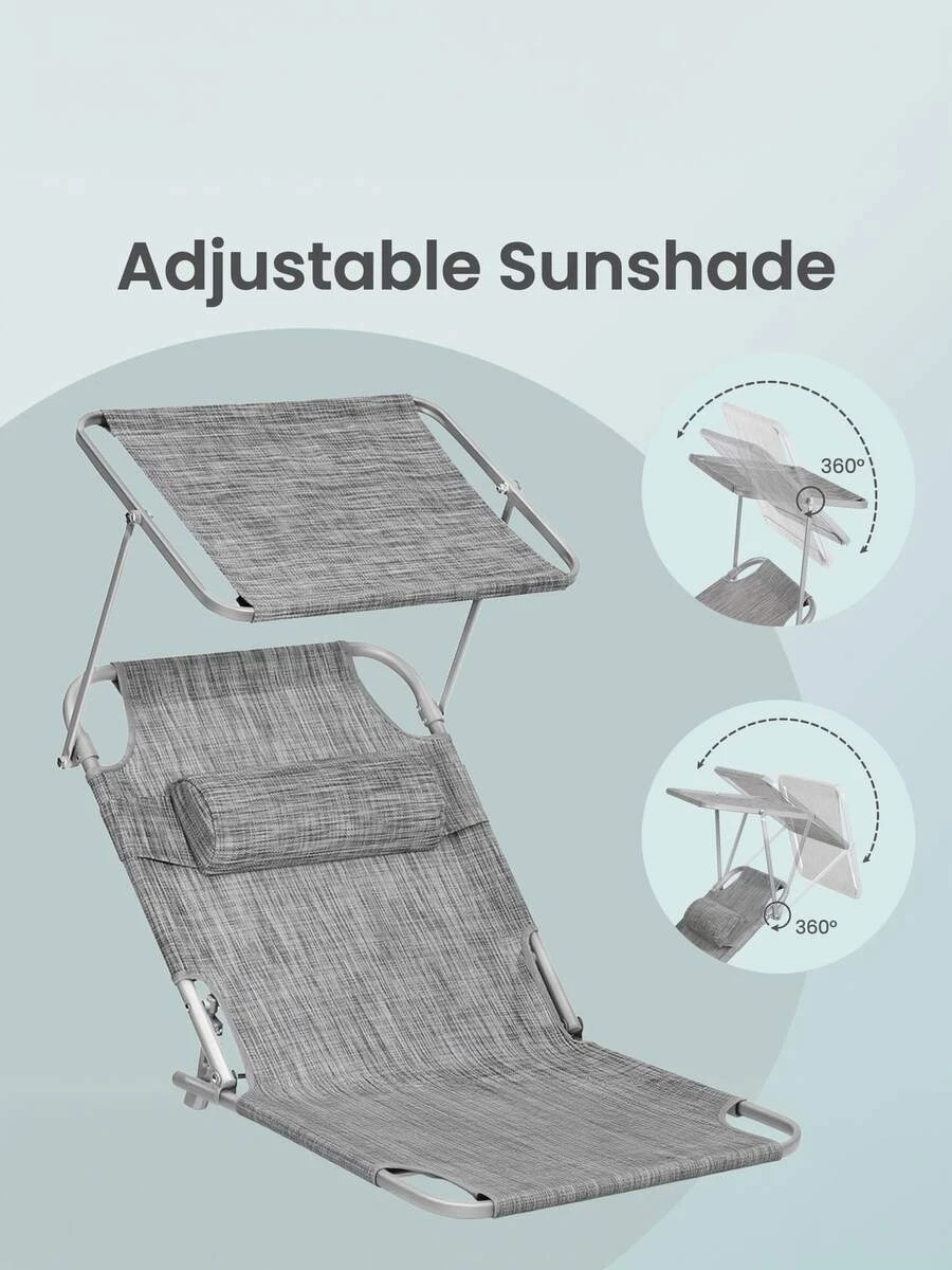 Outdoor Reclining Lounge Chair Adjustable Backrest Folding Sun Lounger Canopy