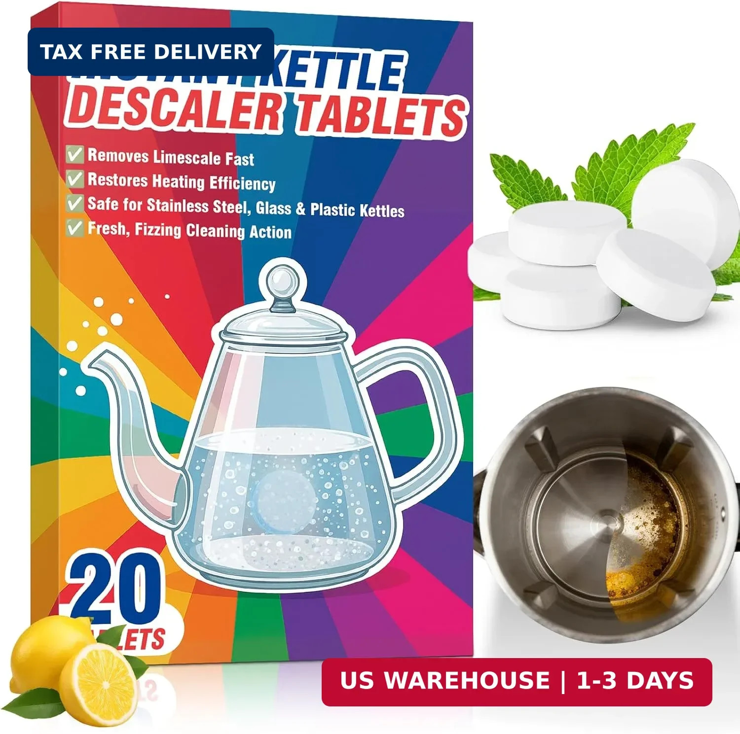 Kettle Descaler Tablet, Kettle Cleaner Remove Hardwater Limescale, Citric Acid f