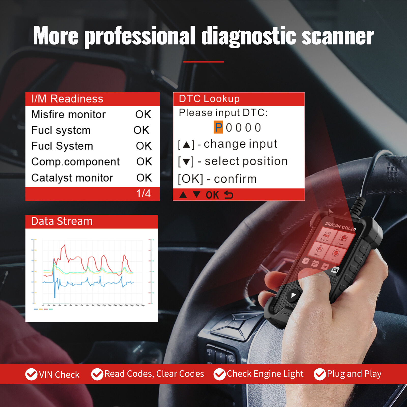 MUCAR Auto OBD Code Reader OBD2 Scanner Car Check Engine Fault Diagnostic Tool