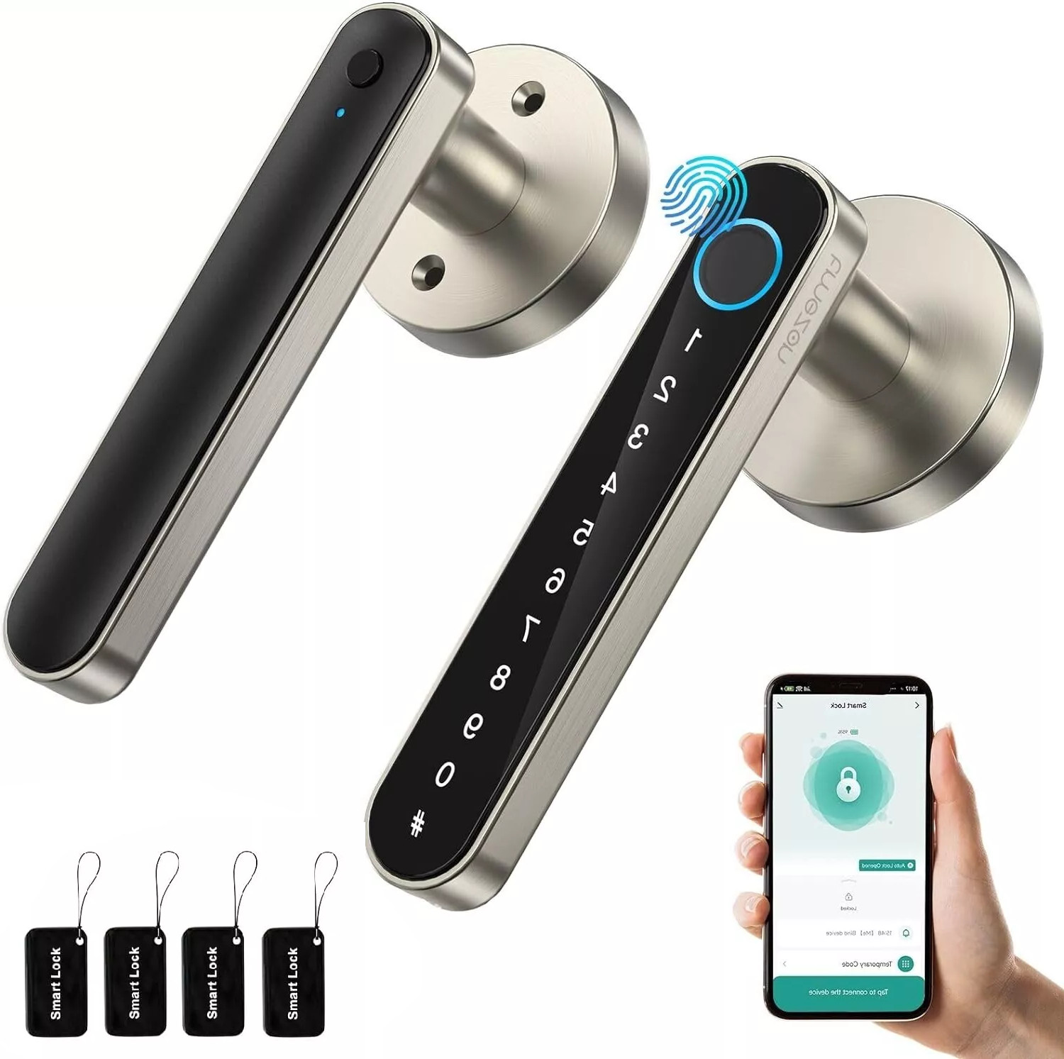Smart Door Lock Fingerprint Keyless Entry with Handle Bluetooth APP Biometric