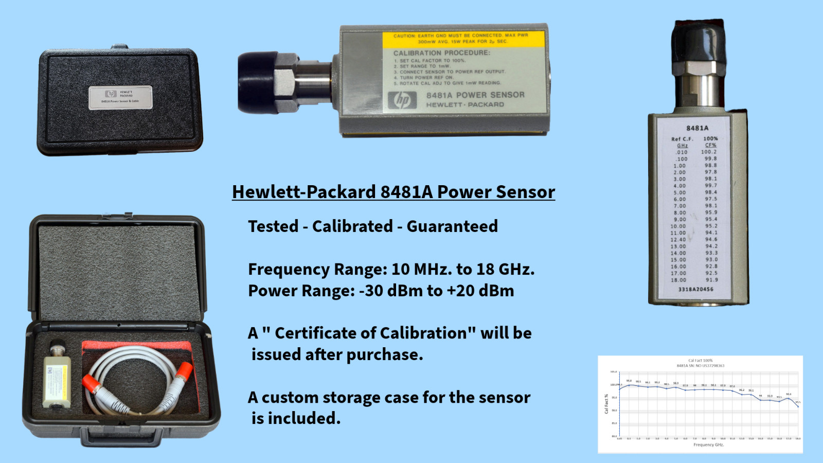 Hewlett Packard/ HP 8481A Power Sensor/ Calibrated with Data/ Includes NEW Cable